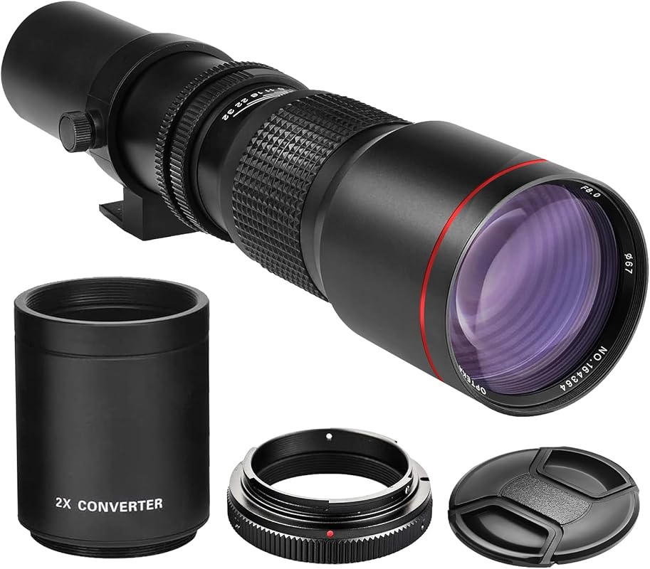 High‑Power 500mm/1000mm f/8 Manual Telephoto Lens – Premium Reach for Canon EOS 80D, 90D, Rebel Series & Professional DSLRs