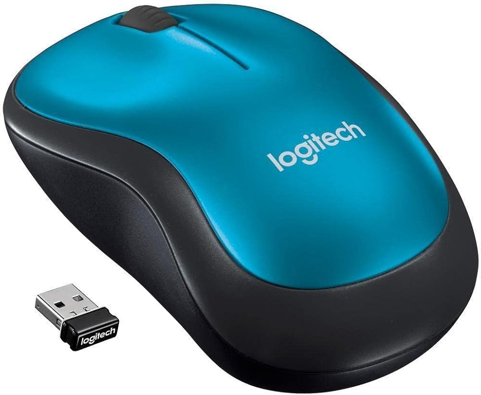 Logitech M185 Compact 2.4 GHz Wireless Mouse with USB Mini Receiver, 12‑Month Battery, 1000 DPI Optical, Ambidextrous – Blue