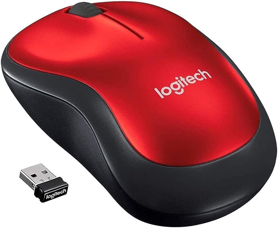 Logitech M185 Compact 2.4 GHz Wireless Mouse with USB Mini Receiver, 12‑Month Battery, 1000 DPI Optical, Ambidextrous – Red