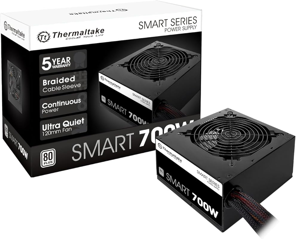 Thermaltake Smart 700W 80+ White PSU – Continuous Power, 120mm Ultra‑Q