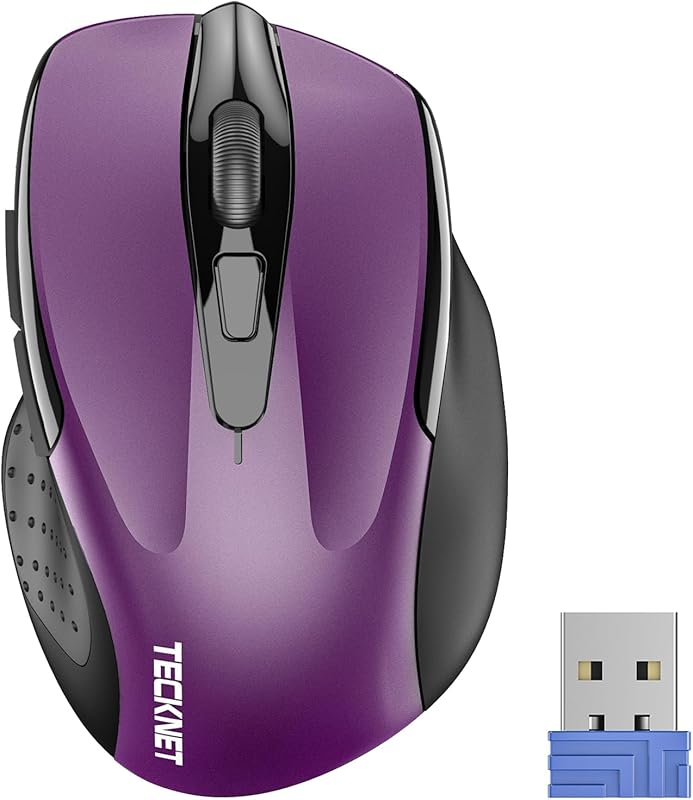 TECKNET 2.4 GHz Ergonomic Wireless Mouse with 6 Buttons, 2600 DPI Adjustable 5 Levels, 24‑Month Battery, Purple