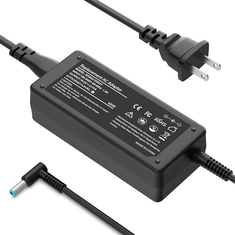 45W 19.5V HP Laptop Charger with Durable L‑Shape Blue Tip, Compatible