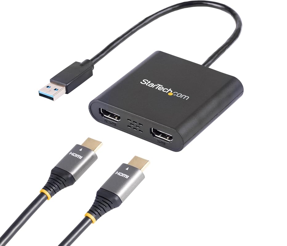 StarTech USB‑A 3.0 to Dual HDMI Adapter supports 4K 30Hz or 1080p 60Hz
