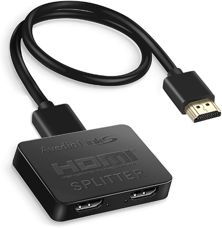 avedio links 1‑in‑2‑out HDMI Splitter with 4 ft Cable, Mirrors 1080p@6