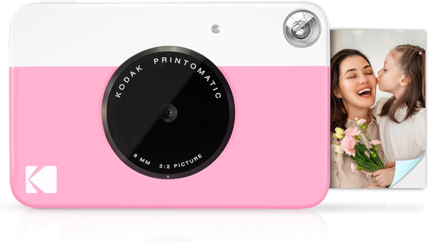 KODAK Printomatic Full‑Color Instant Digital Camera in Pink, 5 MP, Zink 2×3″ Sticky‑Back Photo Paper – Portable Creative Gift