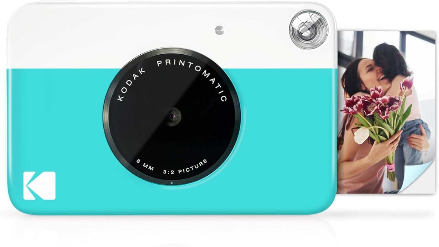 KODAK Printomatic Full‑Color Instant Digital Camera in Blue, 5 MP, Zink 2×3″ Sticky‑Back Photo Paper – Portable Creative Gift