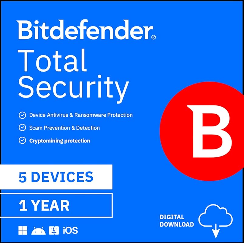 Bitdefender Total Security 2026 – 5‑Device Antivirus for PC/Mac, 1‑Yea