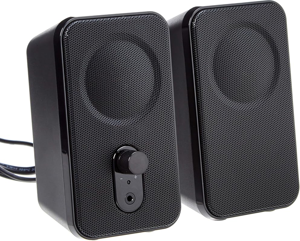 Amazon Basics AC‑Powered Computer Speakers with Volume Control, Headph