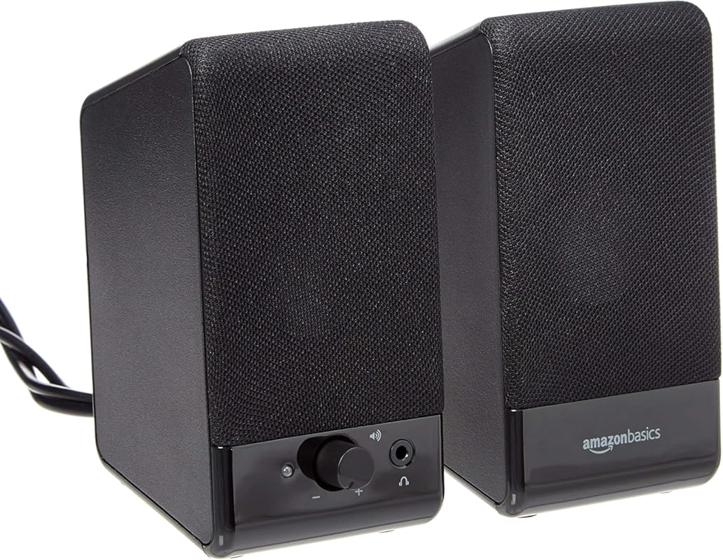 Amazon Basics USB-Powered Computer Speakers with Volume Control, Compa