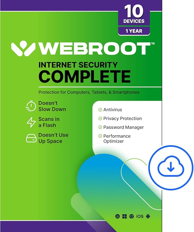 Webroot Internet Security Complete 2026 for 10 Devices, PC/Mac/Chromeb