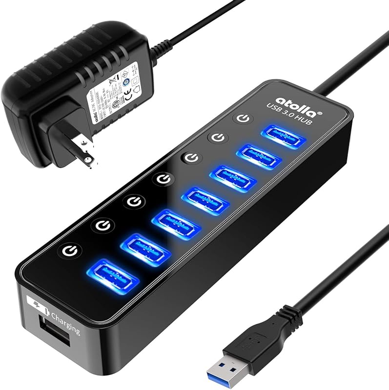 Atolla Powered USB 3.0 Hub with 7 data ports, one smart‑charge port, i