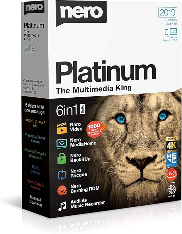 Nero Platinum 2019 – 6‑in‑1 Multimedia Suite for Video Editing, Burnin