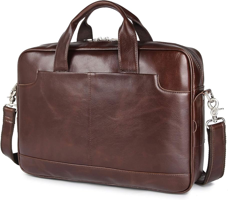 Augus Vintage 15.6‑Inch Leather Briefcase – Classic Messenger Crossbod
