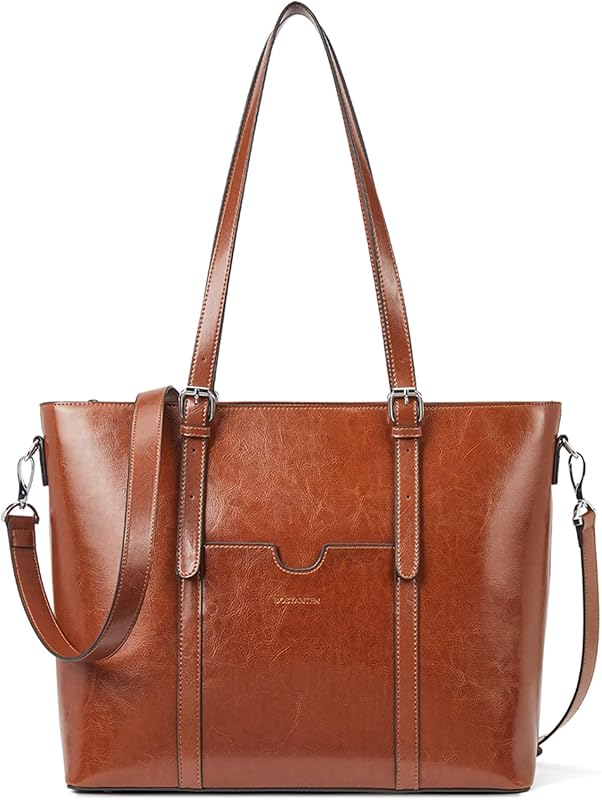 BOSTANTEN Leather Laptop Work Tote – 15.6‑Inch Satchel Handbag for Wom
