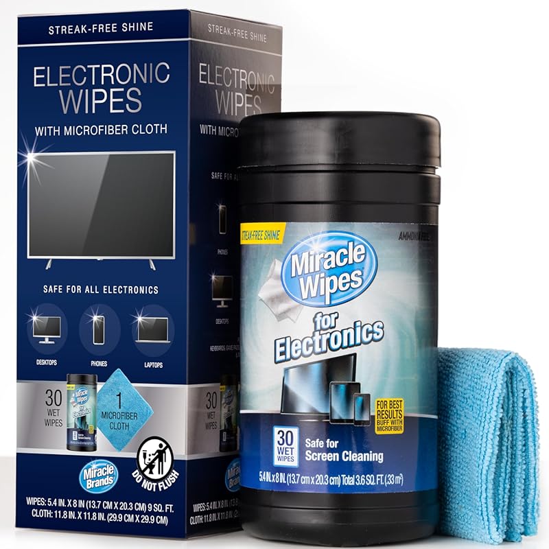 MiracleWipes Electronics Cleaning – 30 Screen Wipes with Microfiber Towel