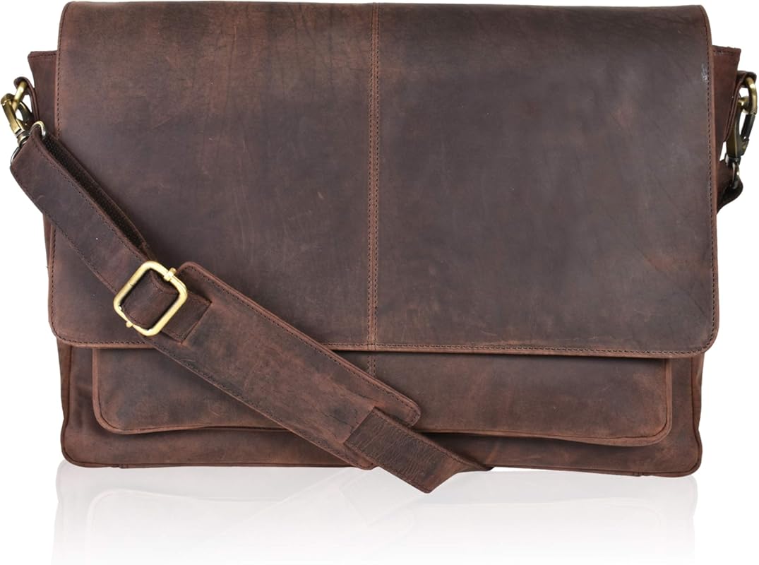 Oak Leathers Leather Messenger Briefcase – Adjustable Shoulder Strap, 