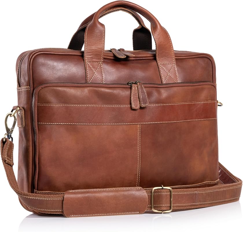 KomalC 16‑Inch Leather Laptop Messenger Bag – Unisex Office Satchel wi