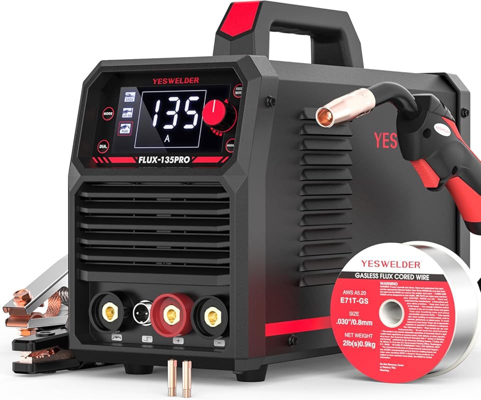 YESWELDER 135A 3‑in‑1 MIG/Lift TIG/Stick Welder with Large LED Display