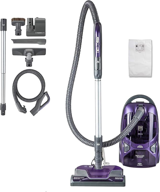 Kenmore 600 Series Pet‑Friendly Lightweight Bagged Canister Vacuum with PowerMate Brush, Dual Motors, HEPA Filter, Telescoping Wand, Purple