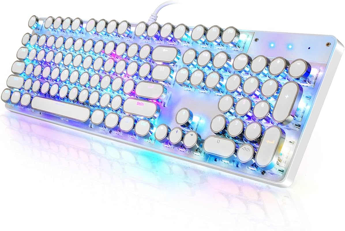 YSCP Typewriter‑Style Mechanical Gaming Keyboard, RGB Backlit, Blue Sw
