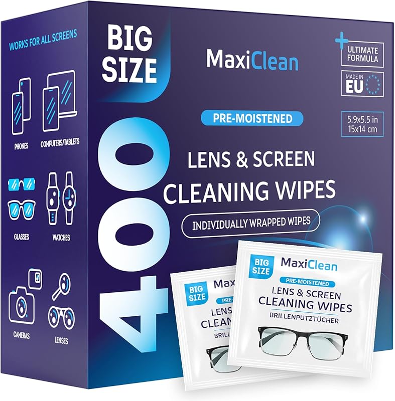 Glasses Wipes Lens Cleaner – 400 Pre‑Moistened Individually Wrapped Wi