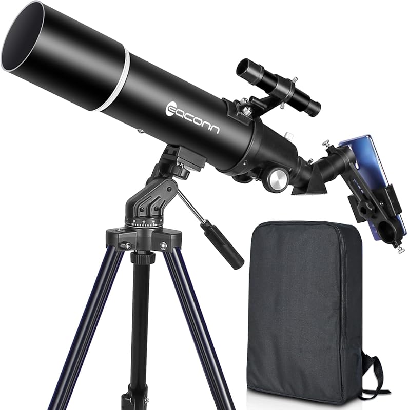 80mm Aperture 600mm Refractor Telescope for Adults & Kids – Compact Po