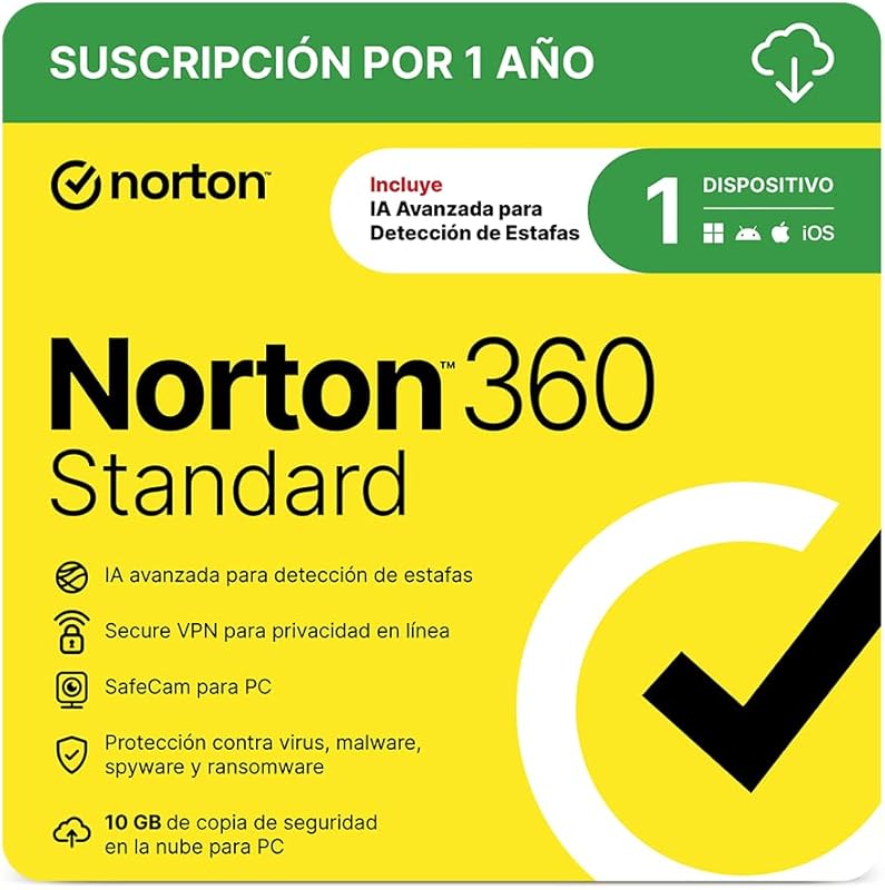 Norton 360 Standard 2026 – 1‑Device Antivirus with VPN, 10 GB PC Backu