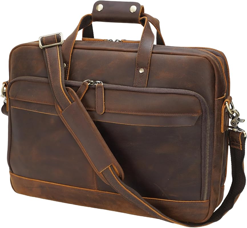 Masa Kawa Leather Briefcase – 17/15.6‑Inch Laptop Crossbody Messenger 