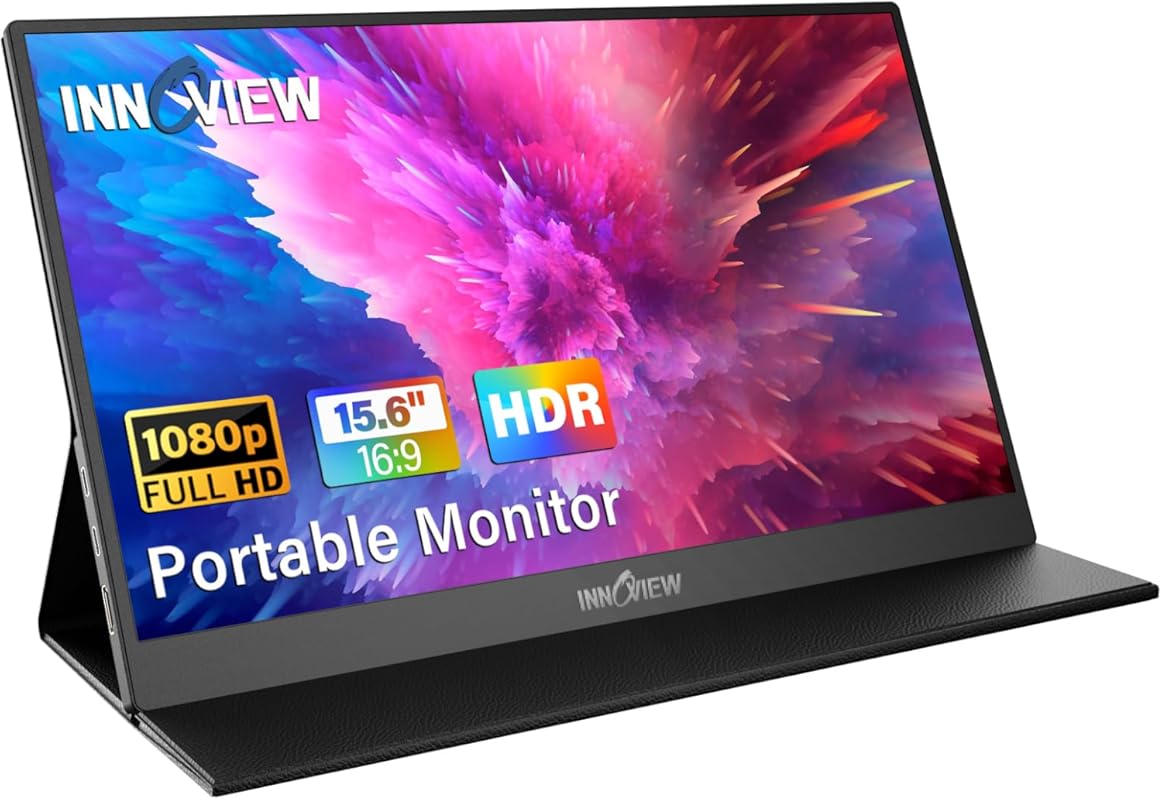 InnoView 15.6‑Inch FHD Monitor with Built‑In Speakers, USB‑C & HDMI, Protective Case – Ideal for Laptop & Console