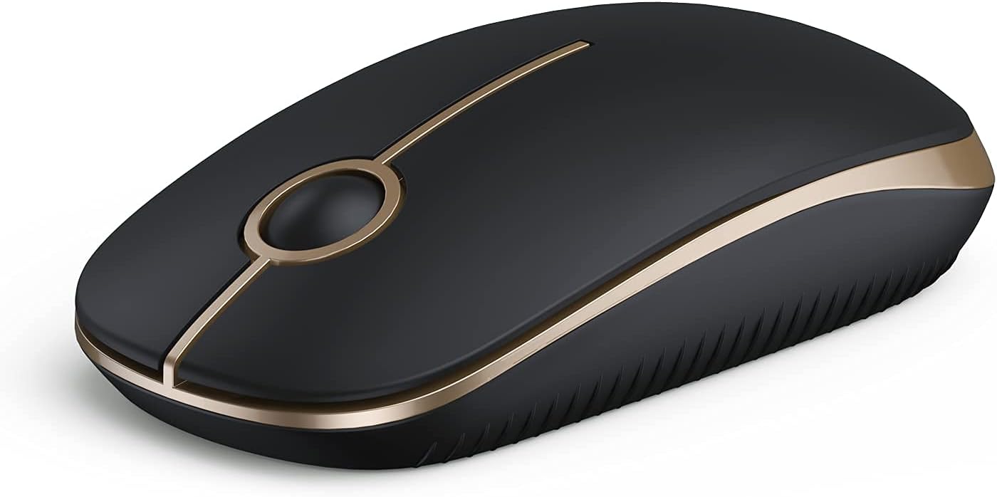 VssoPlor Slim 2.4 GHz Wireless Mouse with Nano Receiver, Quiet Silent Optical Sensor, Portable Design – Black & Gold