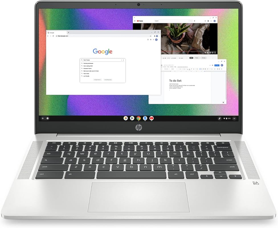 HP Chromebook 14‑Inch Laptop, Intel Celeron N4120, 4 GB RAM, 64 GB eMMC, HD Display, Chrome OS, Thin Design, 4K Graphics, Long Battery Life, Ash Gray Keyboard (Renewed)