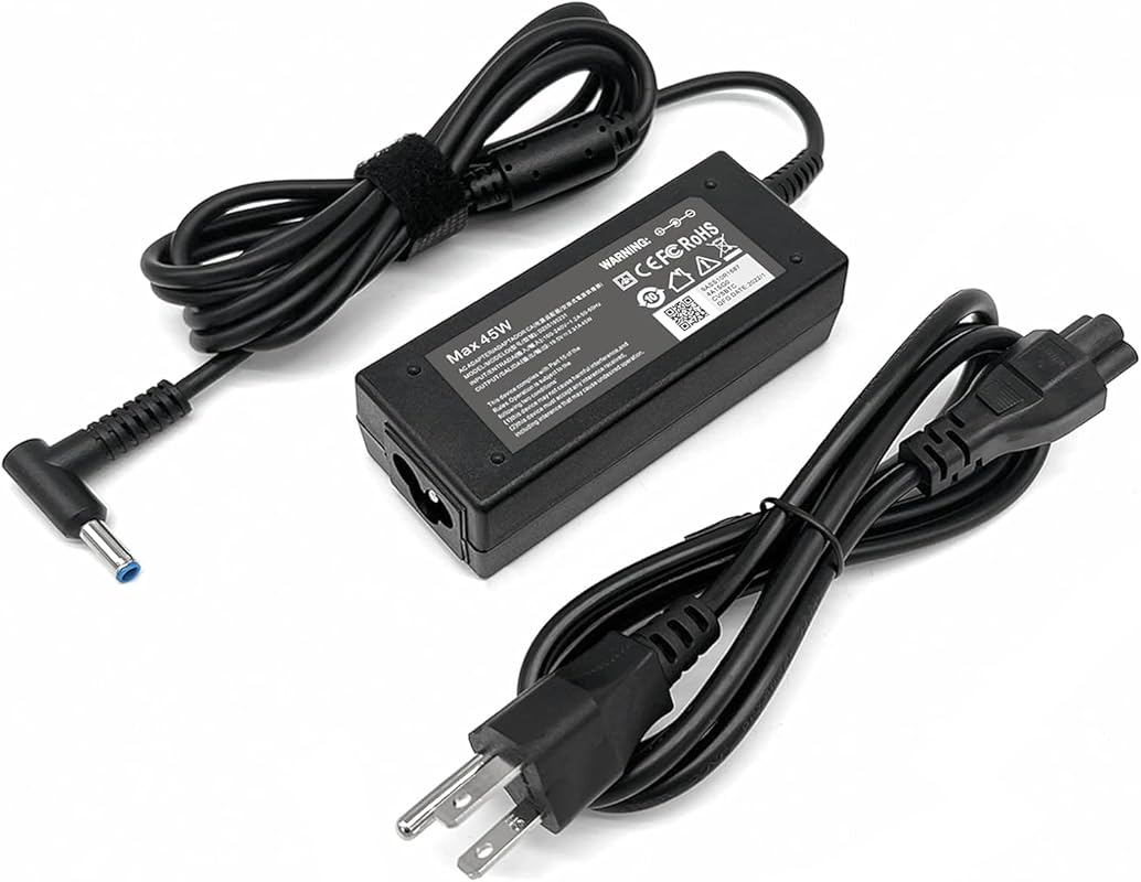 45W 19.5V HP Laptop Charger with Blue L‑Shape Tip for Pavilion x360, Z