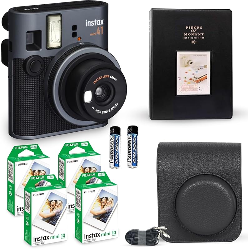 Fujifilm Instax Mini 41 Vintage Black Instant Camera with 40‑Sheet Film Pack, Shutter Accessories, Vintage Carrying Case, and 64‑Pocket Photo Album