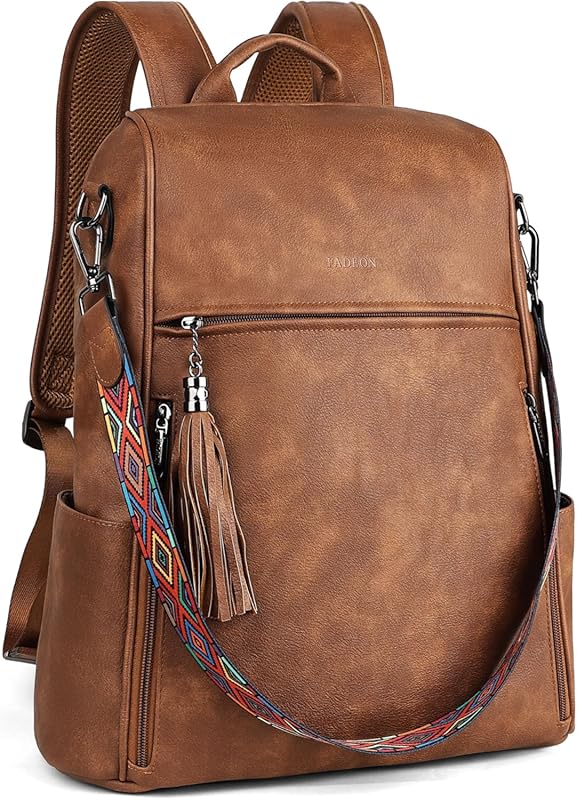 FADEON Women’s Designer 15.6″ PU Leather Laptop Backpack, Brown Travel