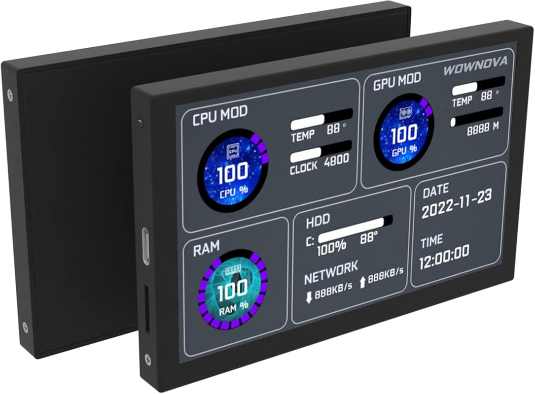 WOWNOVA 5″ Computer Temp Monitor – Dynamic Themes, ARGB PC Case Sensor