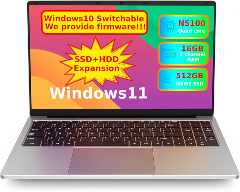 VocBook 15 15.6 Windows 11 Laptop, Celeron N5100, 16 GB RAM, 512 GB P