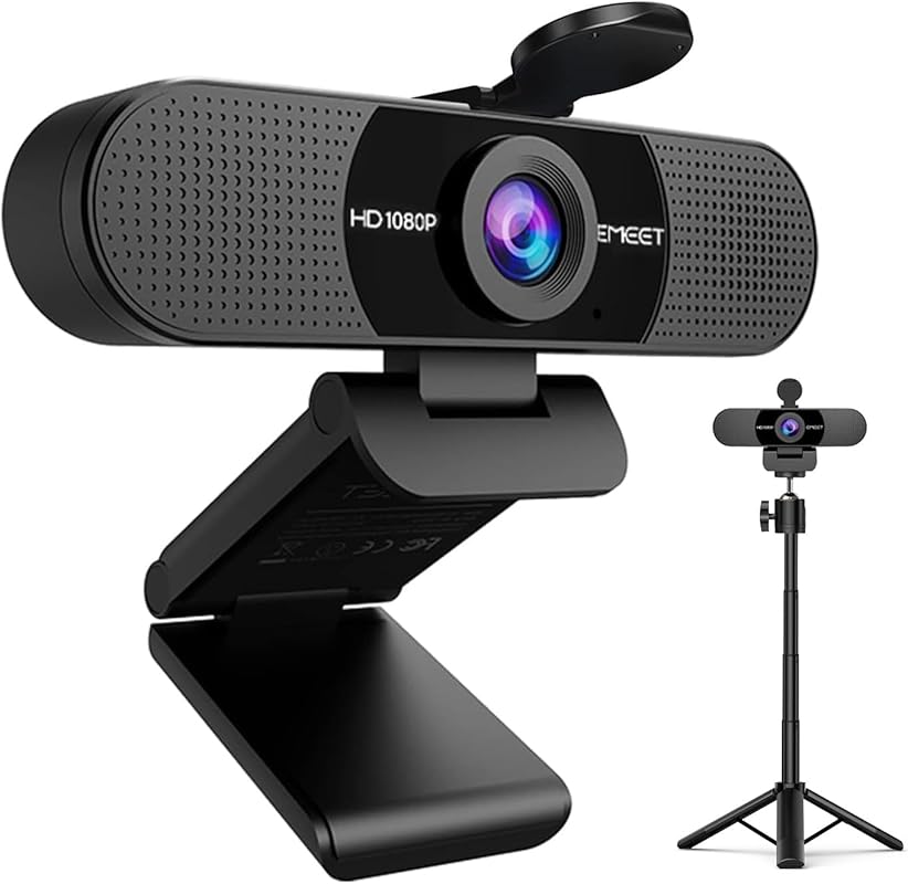 EMEET C960 1080P Webcam with Tripod — Built‑in microphone, privacy cov