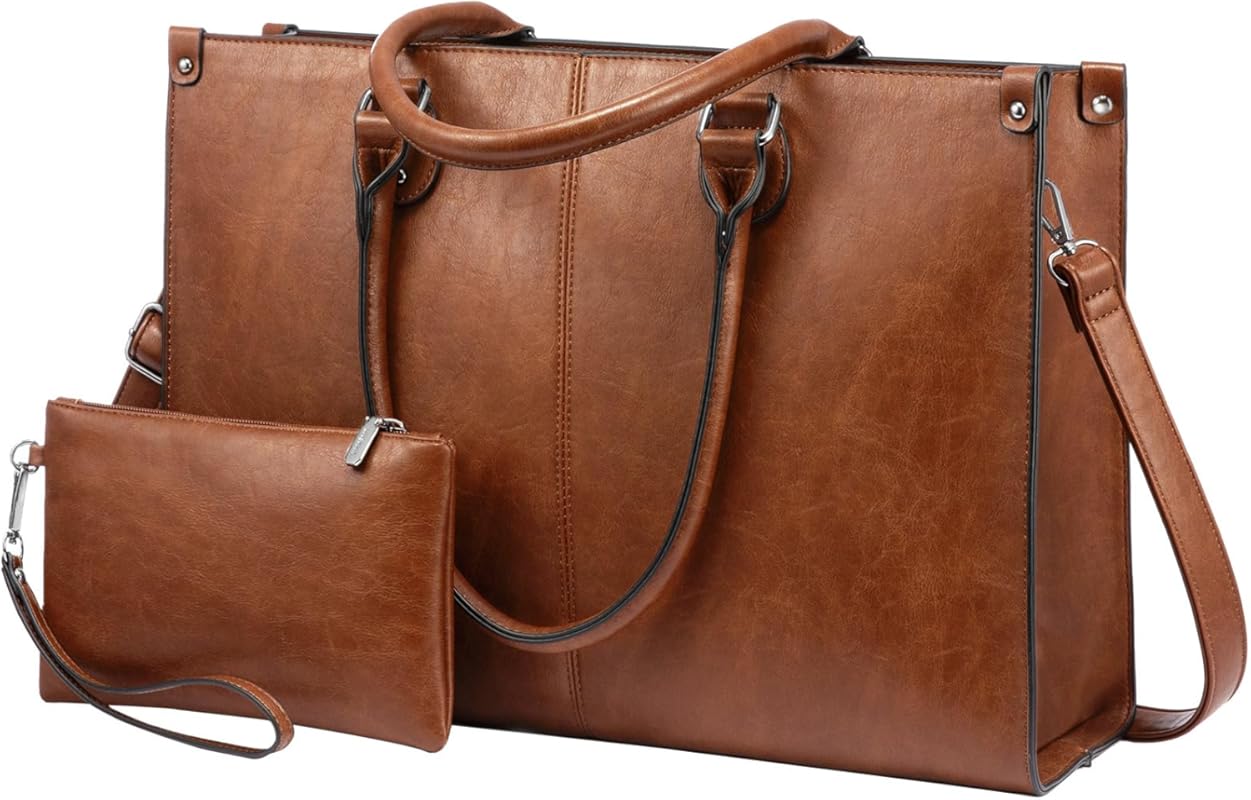LOVEVOOK Vintage Leather Laptop Tote – 15.6‑Inch Large Capacity Women’