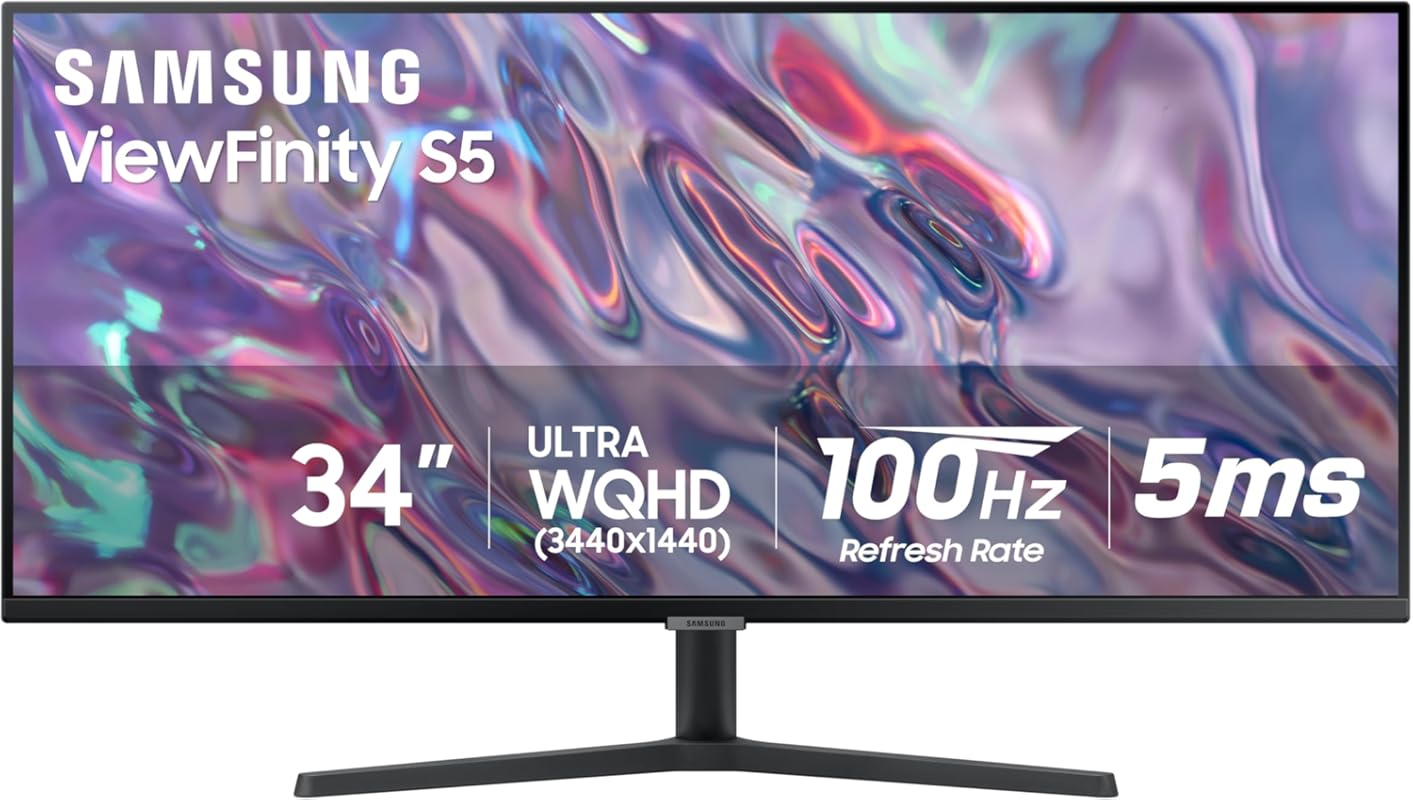 Samsung 34‑Inch ViewFinity S50GC Ultra‑WQHD Monitor, 100 Hz, HDR10, FreeSync, Eye‑Care, Borderless Design with PIP & PBP