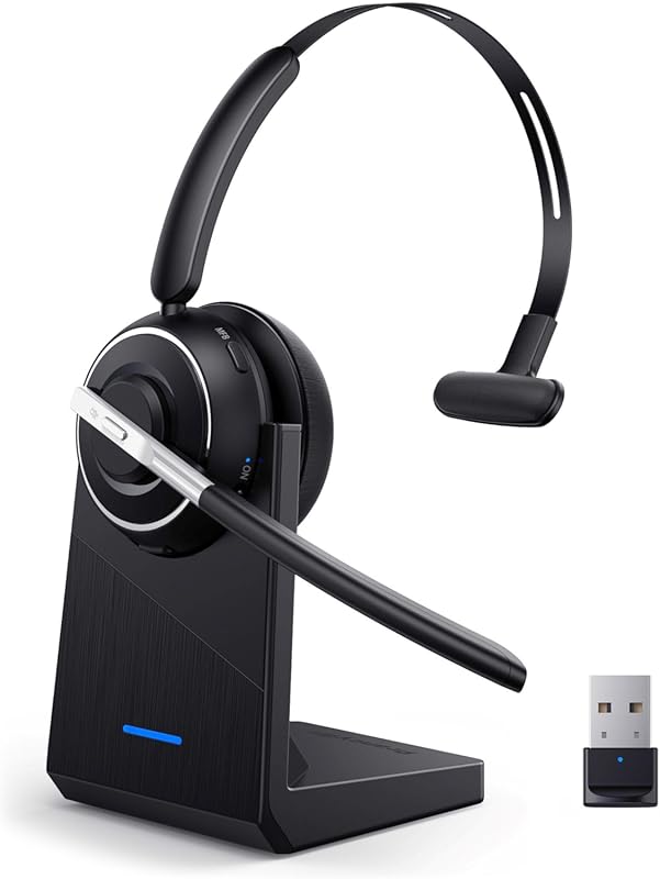 Bluetooth V5.2 Wireless Headset with Noise‑Cancelling Mic, USB Dongle