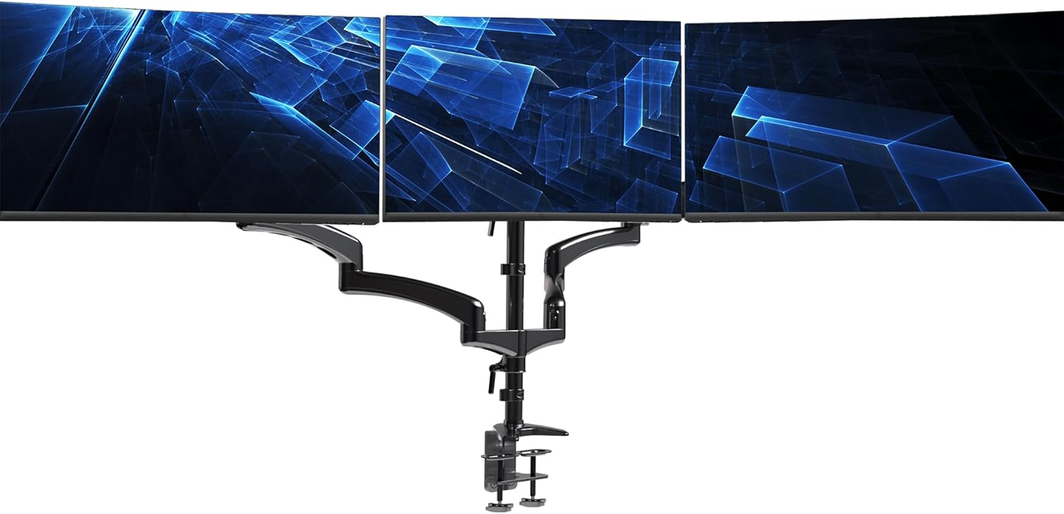 VIVO Triple Pneumatic Monitor Mount – Adjustable Desk Stand