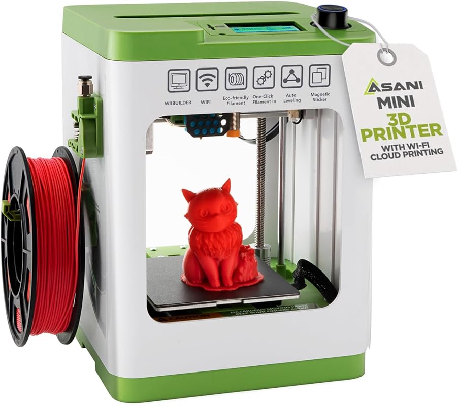 Fully Assembled Mini 3D Printer Starter Kit for Kids & Beginners, Auto Leveling, 10 m PLA Filament, WiFi, SD Card, Green