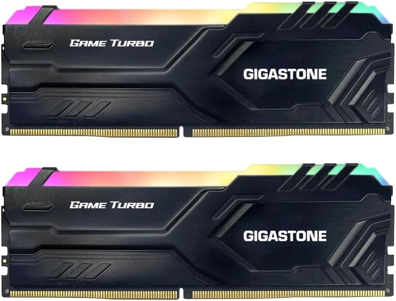 GIGASTONE Game TURBO RGB DDR4 32GB (2×16GB) 3200 MHz CL16 1.35 V Black High‑Performance Gaming Desktop Memory