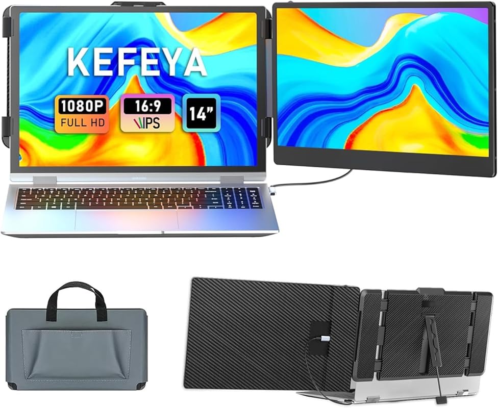 KEFEYA 14‑inch FHD 1080p IPS Laptop Screen Extender, Dual Portable Mon