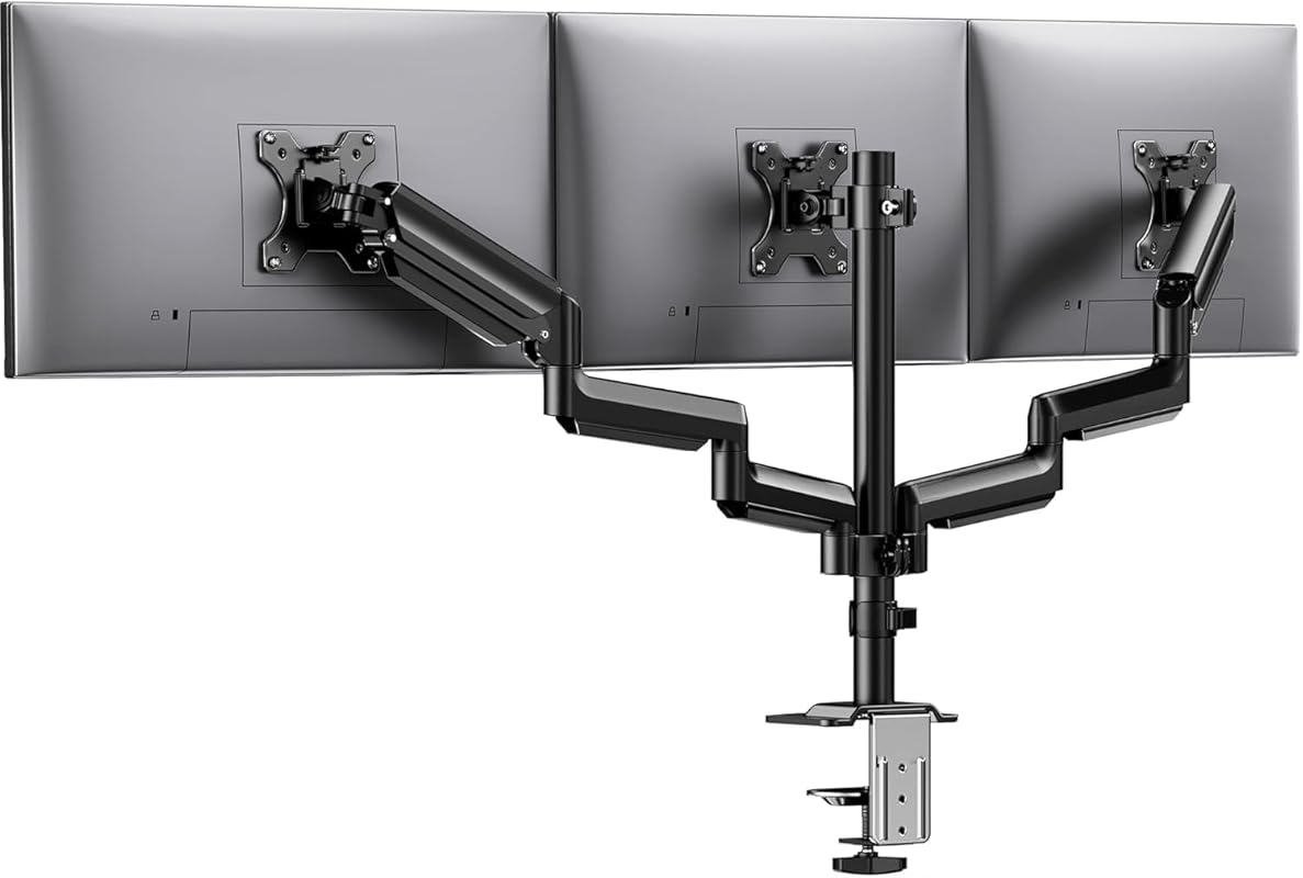 HUANUO Triple Monitor Mount – Gaming Desk Stand for 13‑27