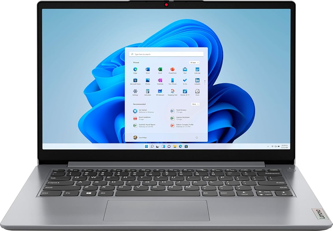 Lenovo IdeaPad 1 14‑inch laptop, Intel Celeron N4020, 4 GB RAM, 128 GB storage
