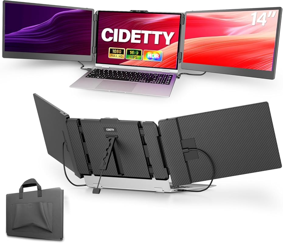 CIDETTY 14‑inch FHD 1080p IPS Ultra‑thin Dual/Triple Laptop Extender,