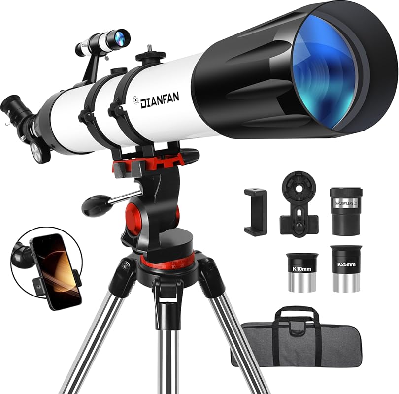 Dianfan 90mm Aperture 800mm Portable Refractor Telescope for Adults –