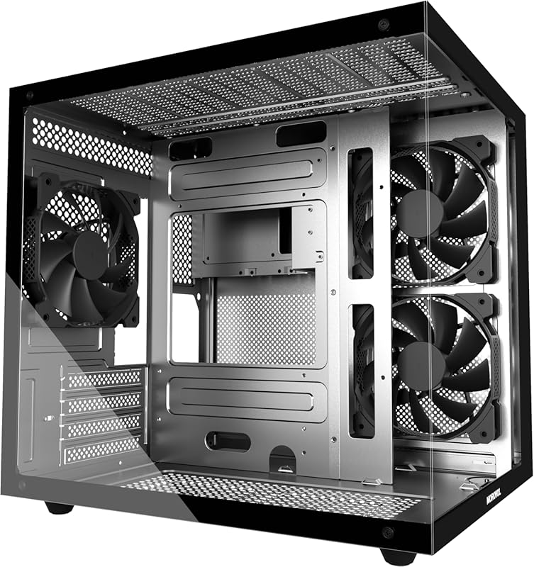 MOROVOL MATX Gaming PC Case, 270° Panoramic Tempered Glass, 3 Pre‑Inst Fans, USB 3.0, Black (V3)