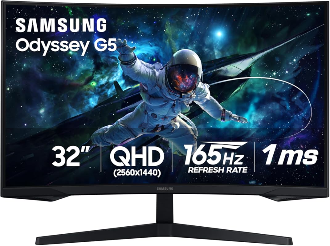 Samsung 32‑Inch Odyssey G55C QHD Curved Gaming Monitor, 1 ms MPRT, HDR10, 165 Hz, FreeSync, Eye‑Care & Glare‑Free